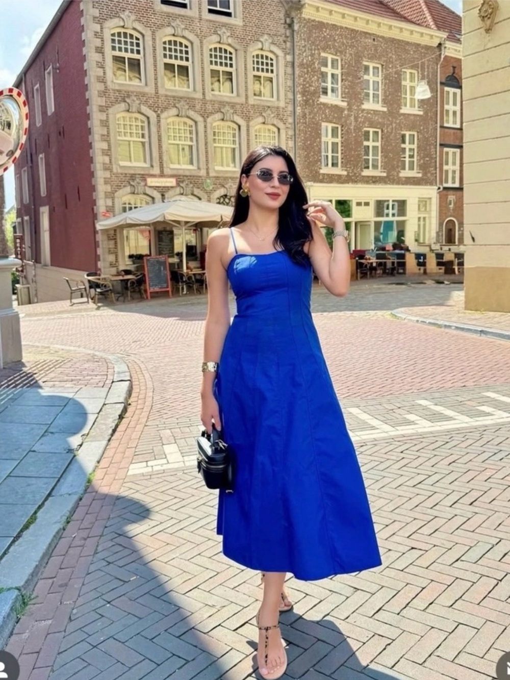 Zara Royal Blue Midi Dress with Spaghetti Straps